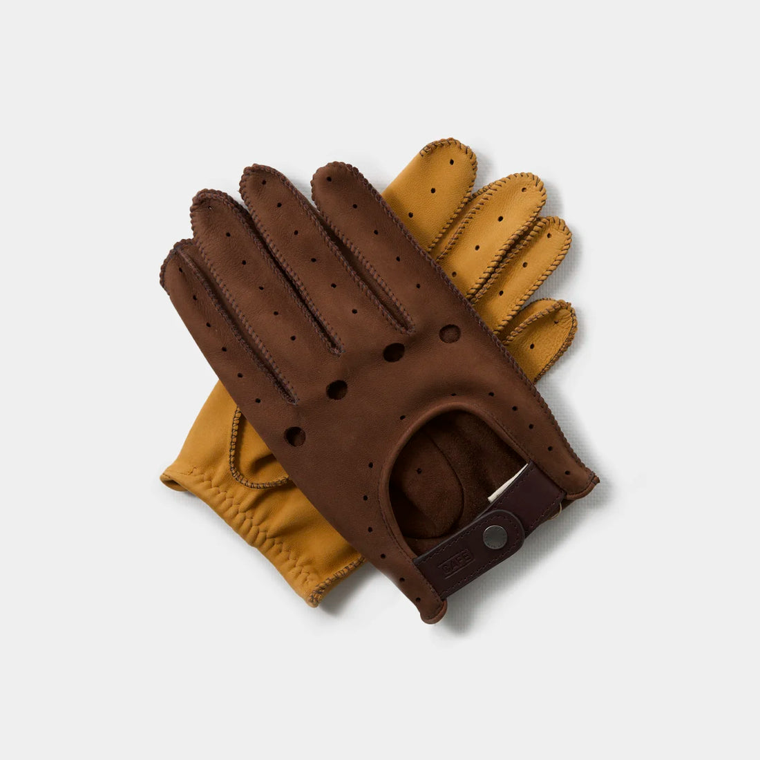 Driving Gloves in Camel & Black Coffee Suede