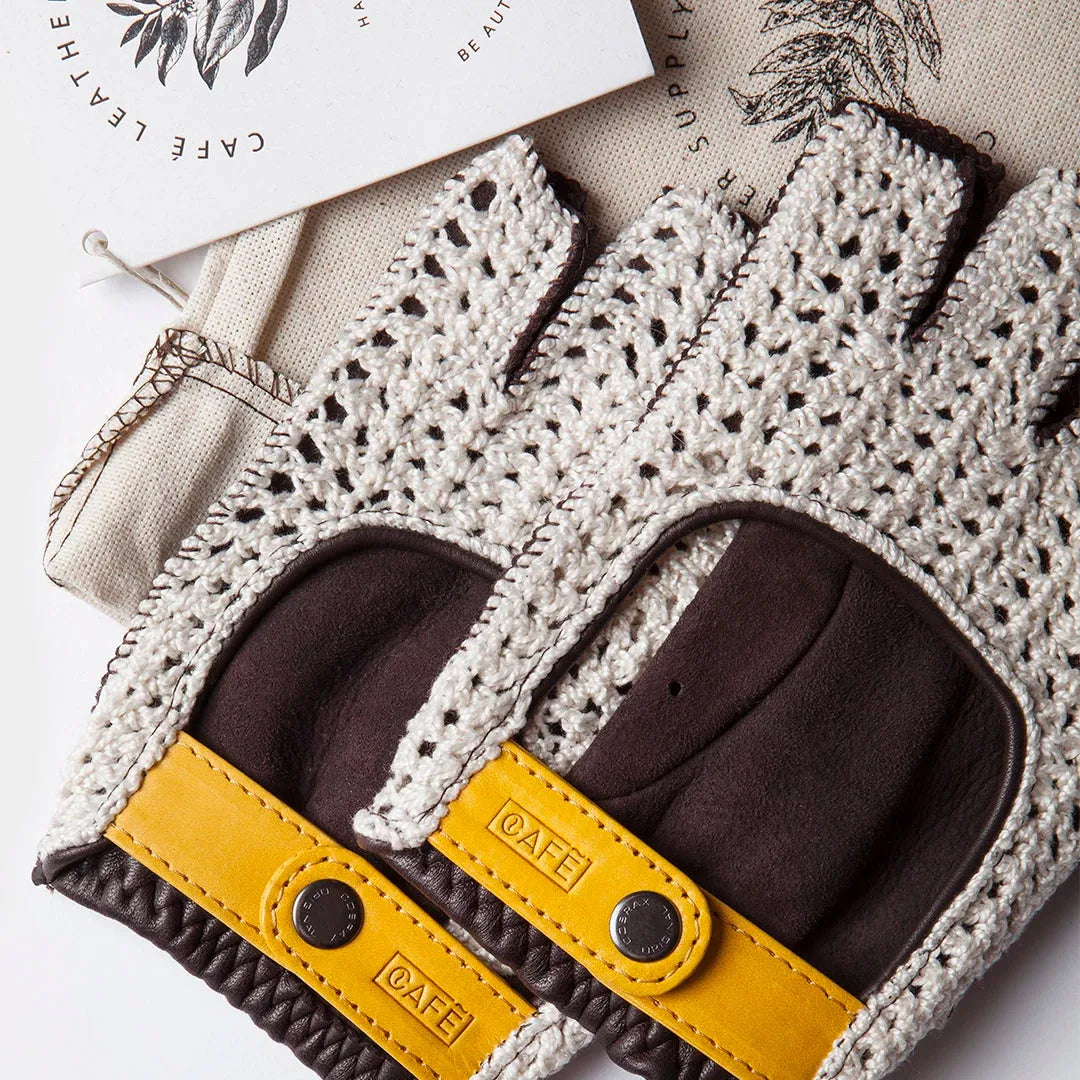 fingerless crochet driving gloves black coffee