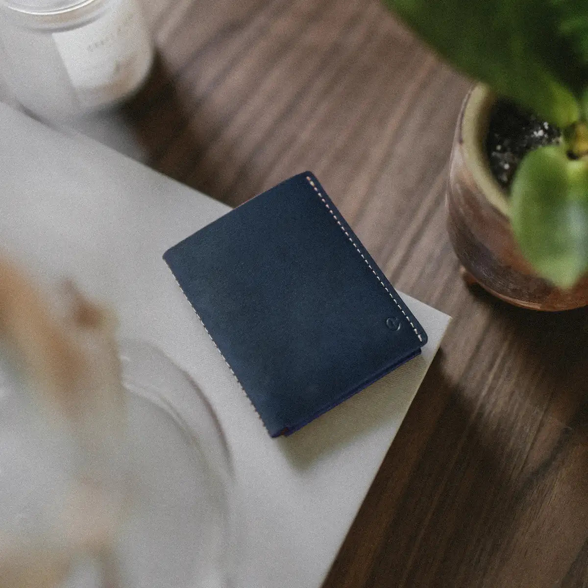 leather ultra slim wallet blue