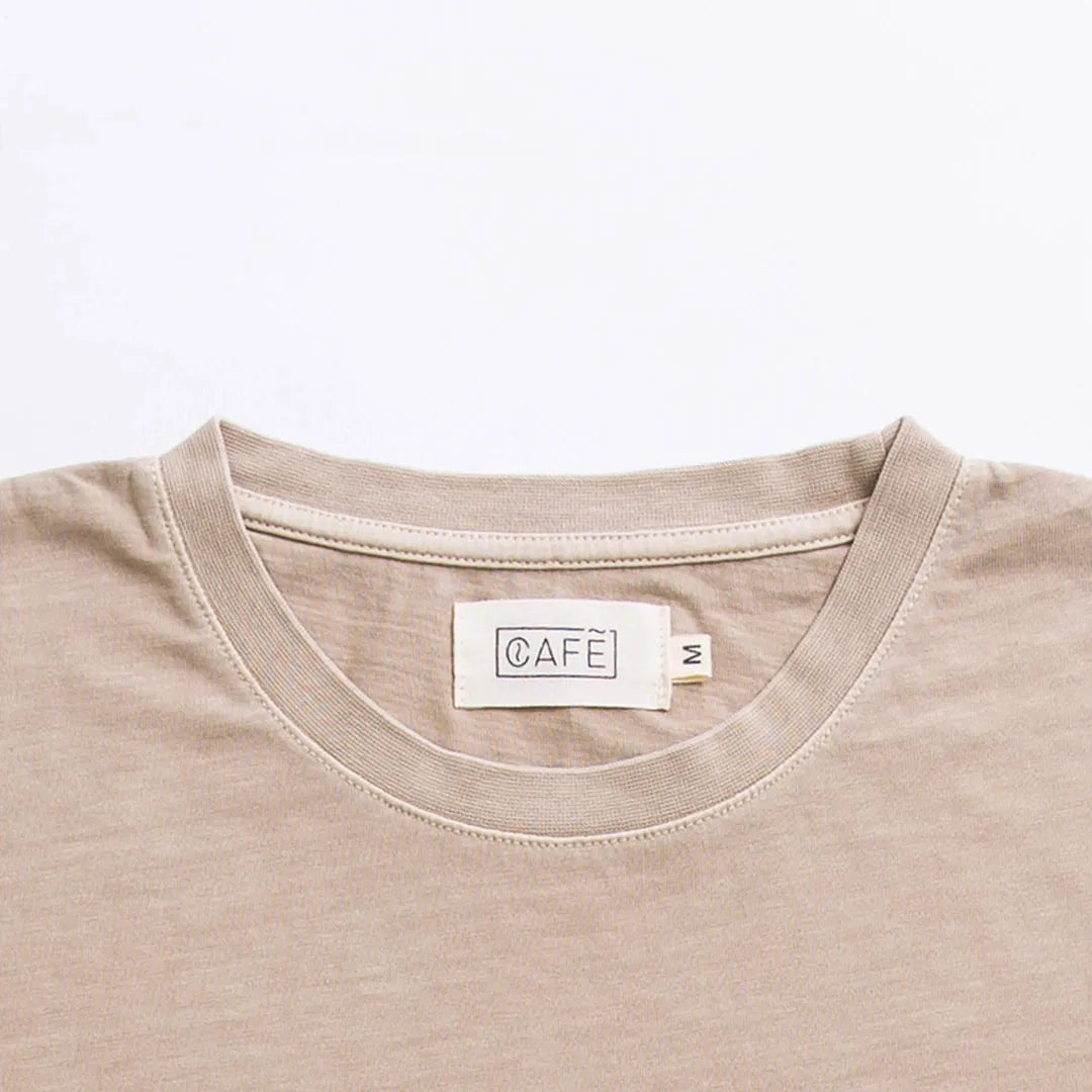 organic heavy bag tee detail light brown neck