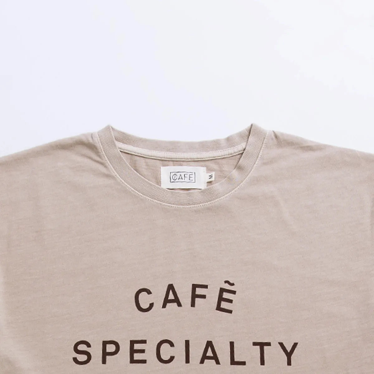 organic tee logo cafe light brown neck