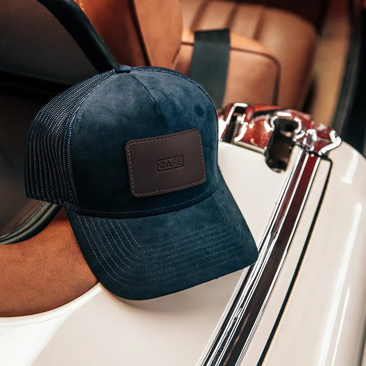 suede mesh cap leather black coffee