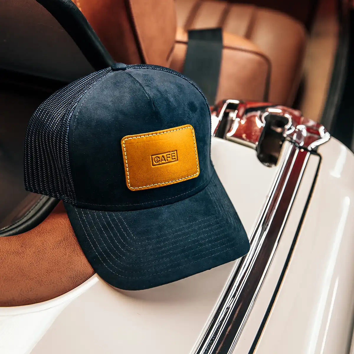 Suede Mesh Cap Navy - Spicy Mustard