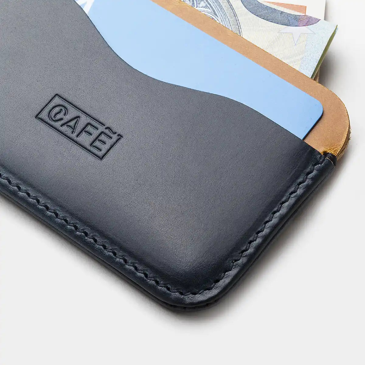 Leather Card Holder Panama - Ocean & Spicy Mustard