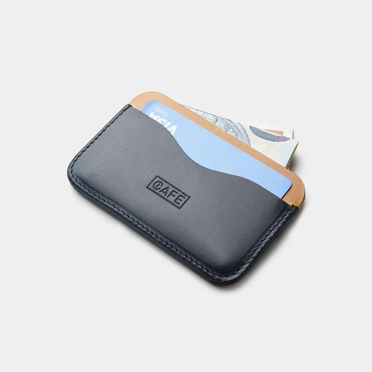 Leather Card Holder Panama - Ocean & Spicy Mustard