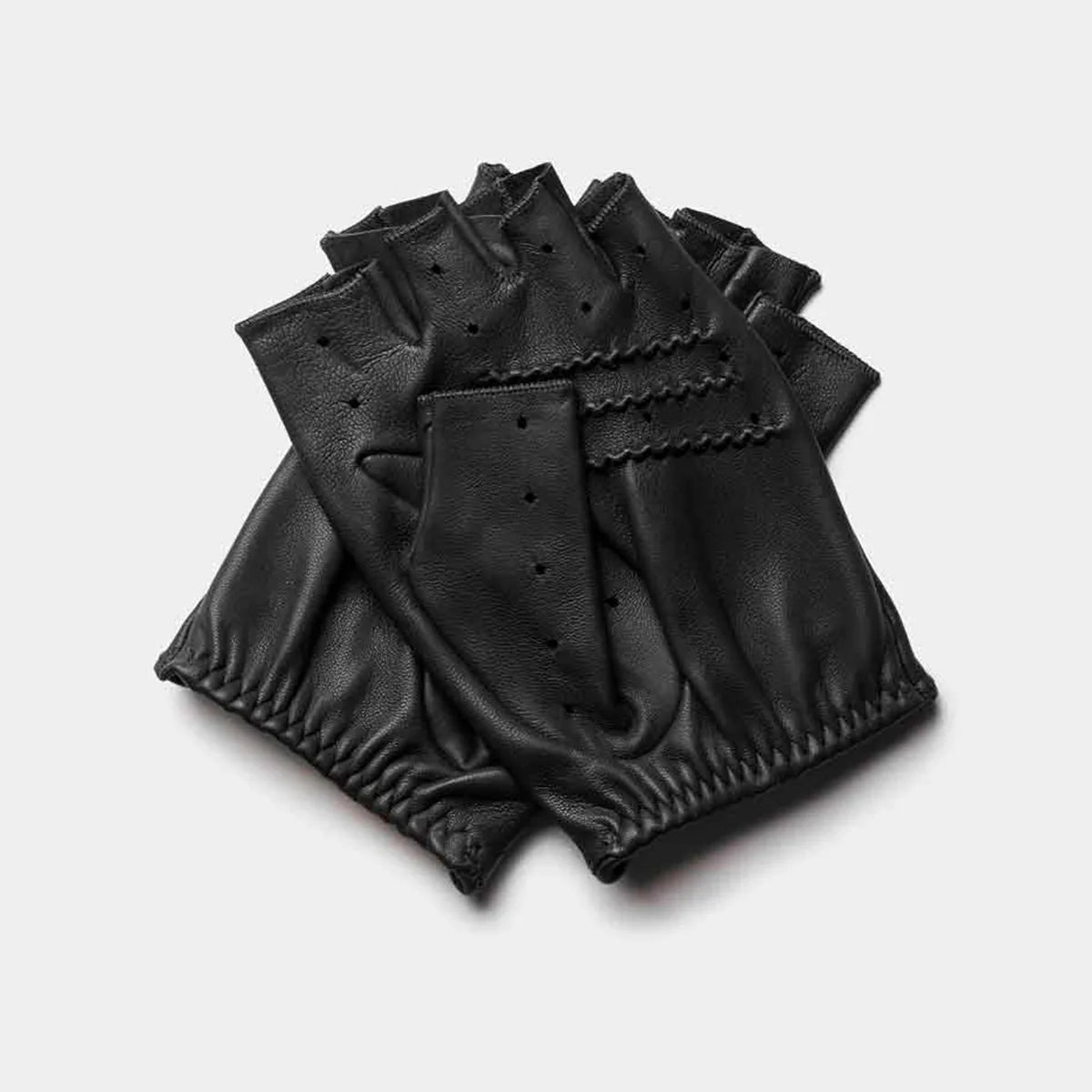 fingerless driving gloves all black front