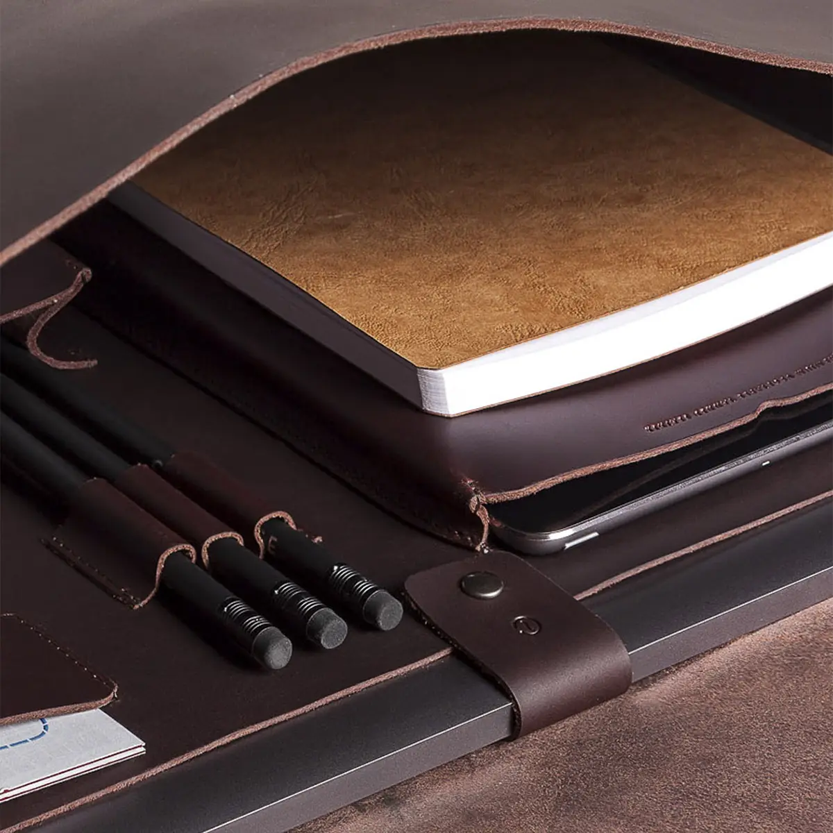 3-in-1 Leather Briefcase - Black Coffee