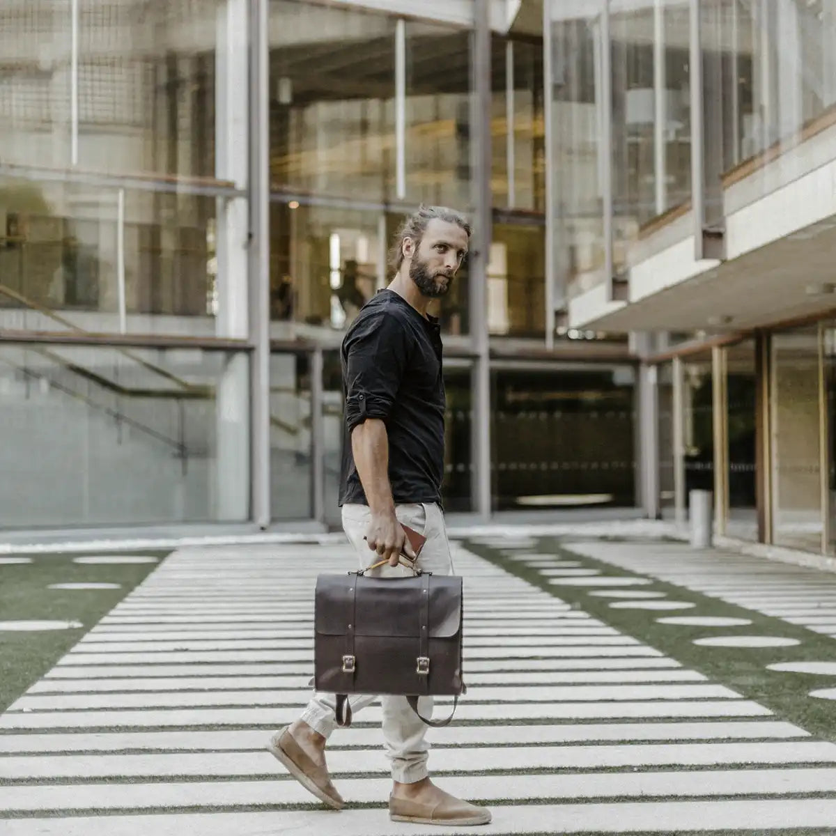 3-in-1 Leather Briefcase - Black Coffee
