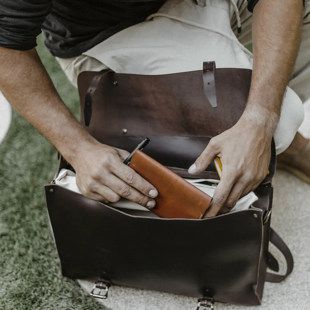 3-in-1 Leather Briefcase - Black Coffee