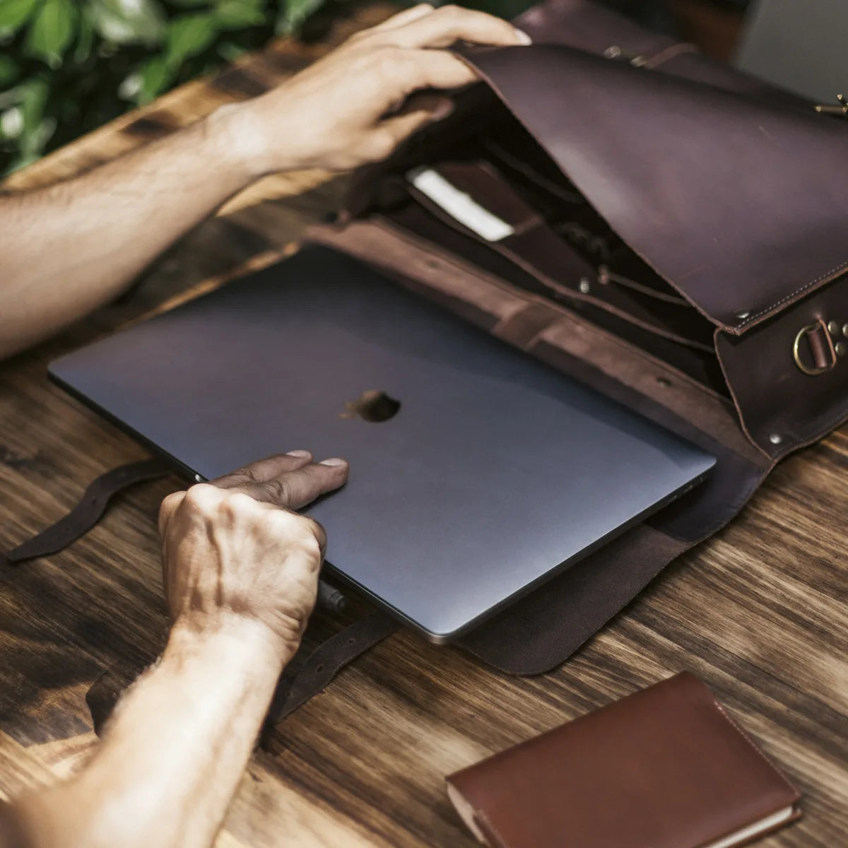 3-in-1 Leather Briefcase - Black Coffee