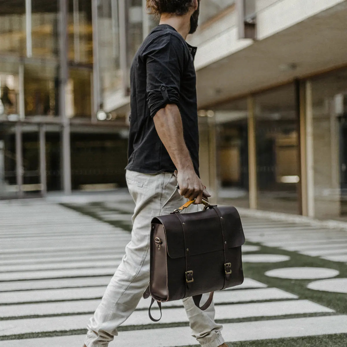 3-in-1 Leather Briefcase - Black Coffee