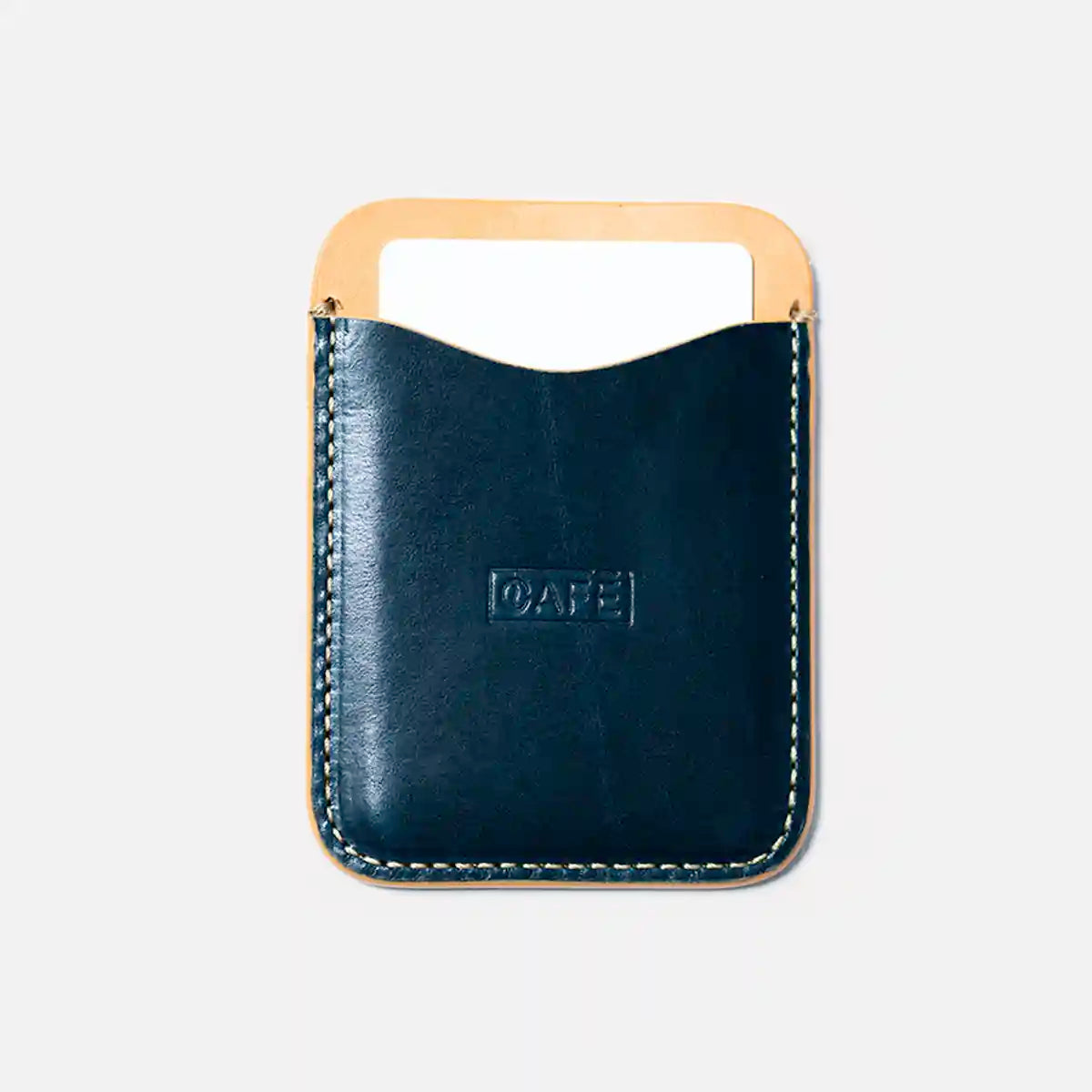 leather card holder ocean natural front card