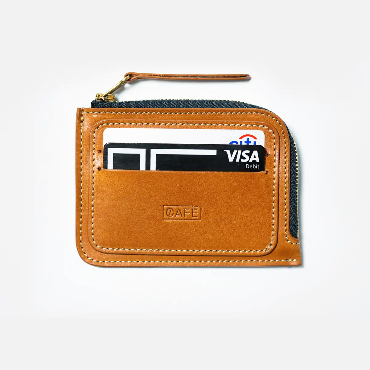leather zip wallet cardholder roasted front cards