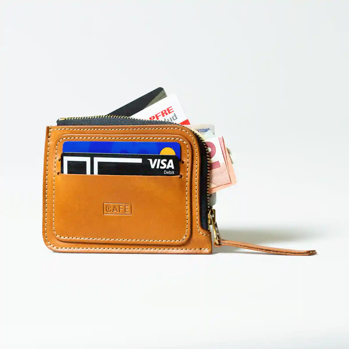 leather zip wallet cardholder roasted front cards use
