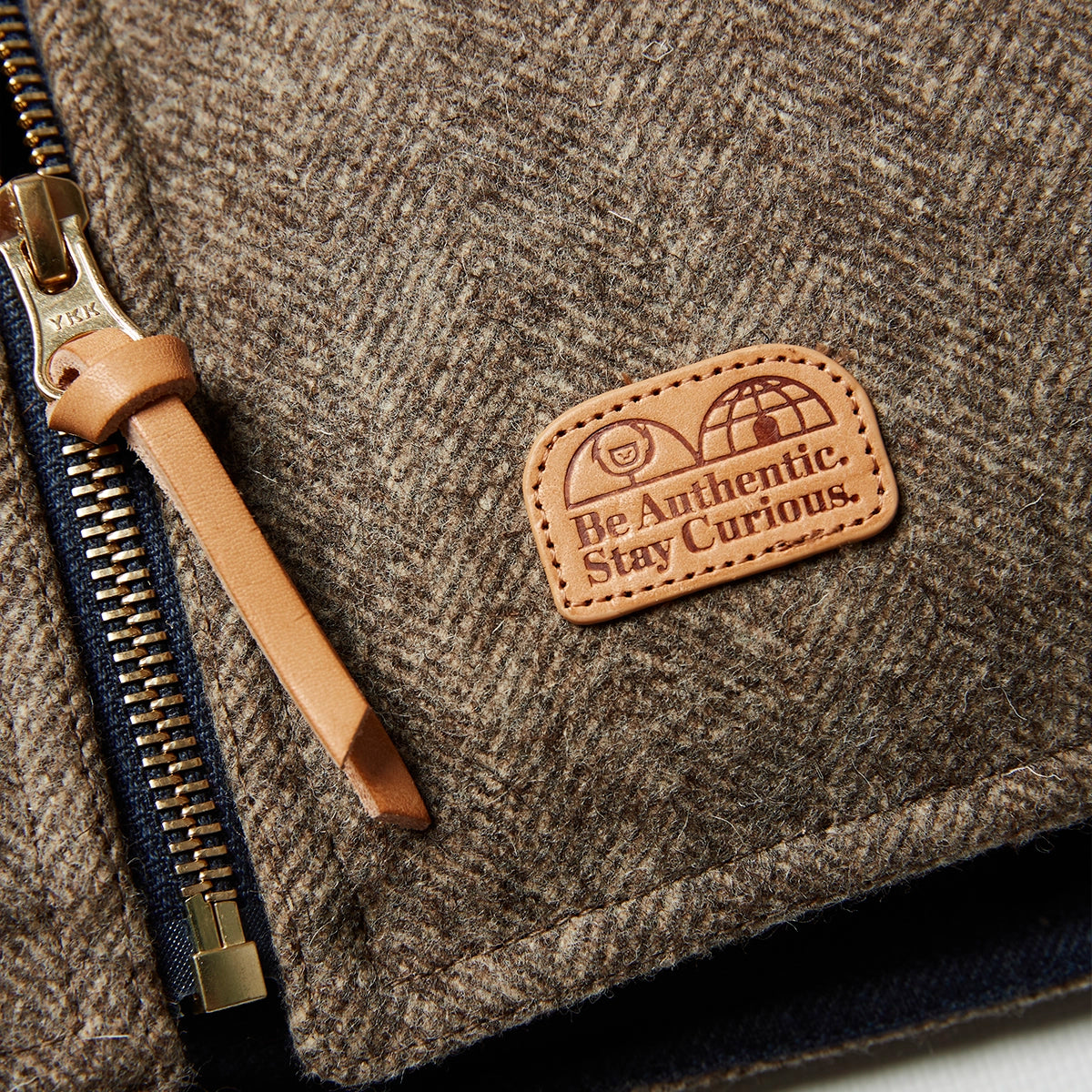 leather vest detail logo front zipper