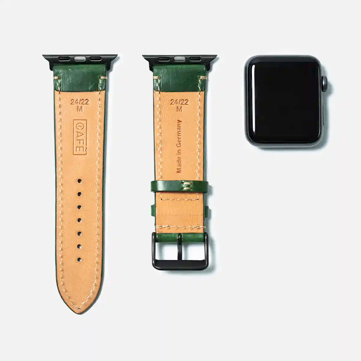 leather iwatch strap black steel in green