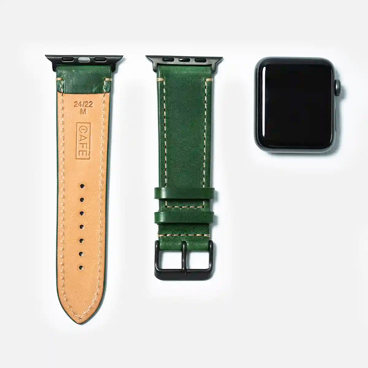 leather iwatch strap black steel in green