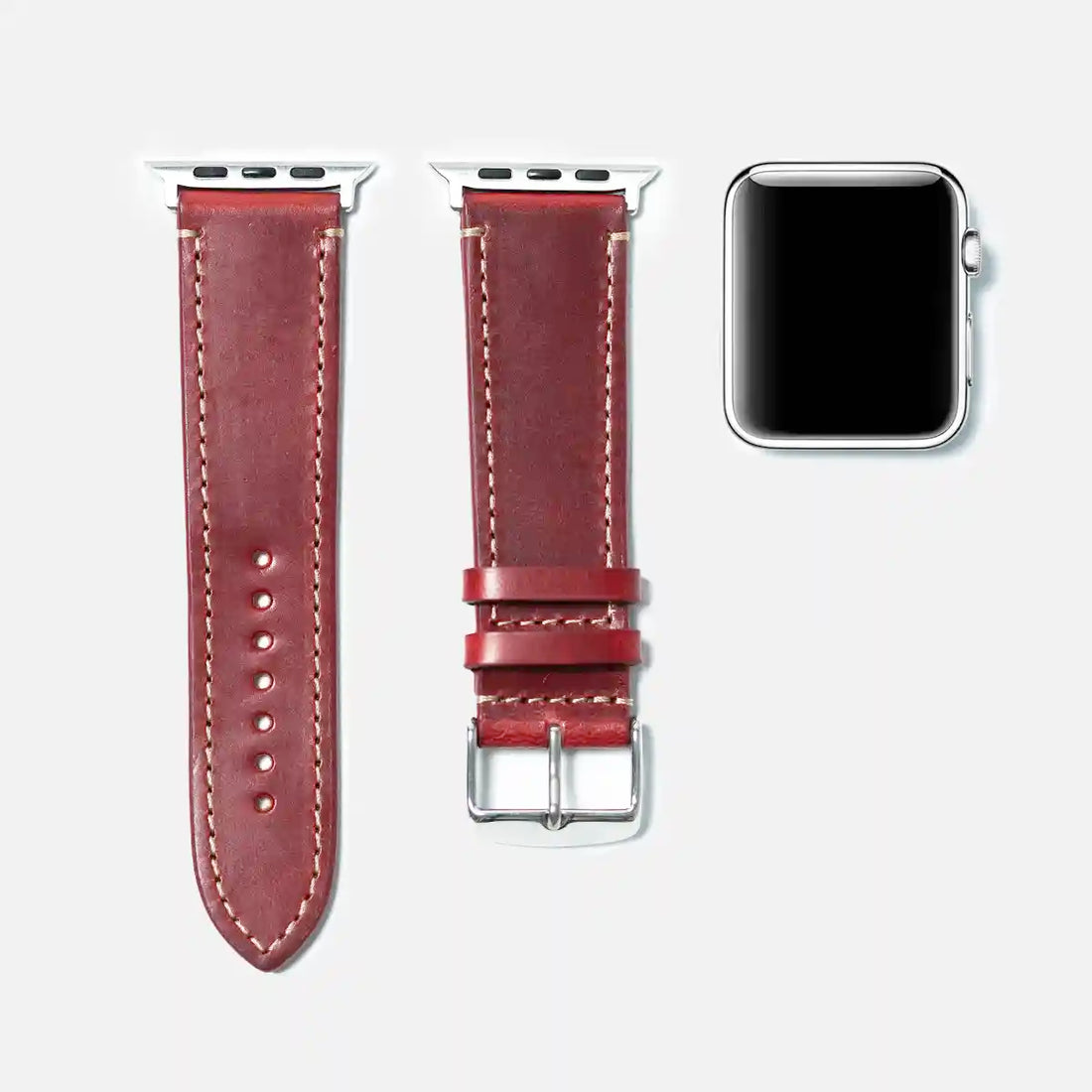 leather iwatch strap black steel in berry
