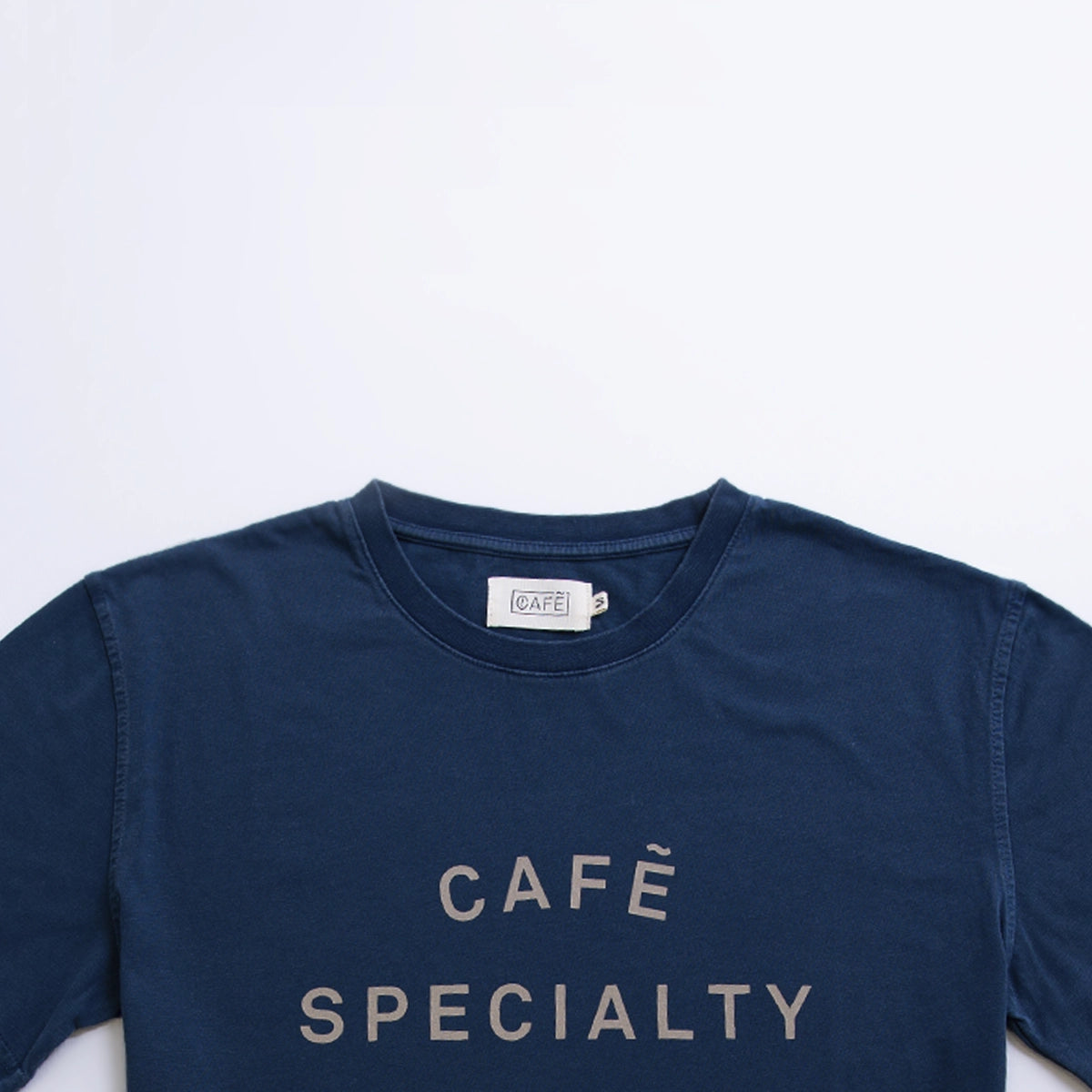 organic tee logo cafe navy neck