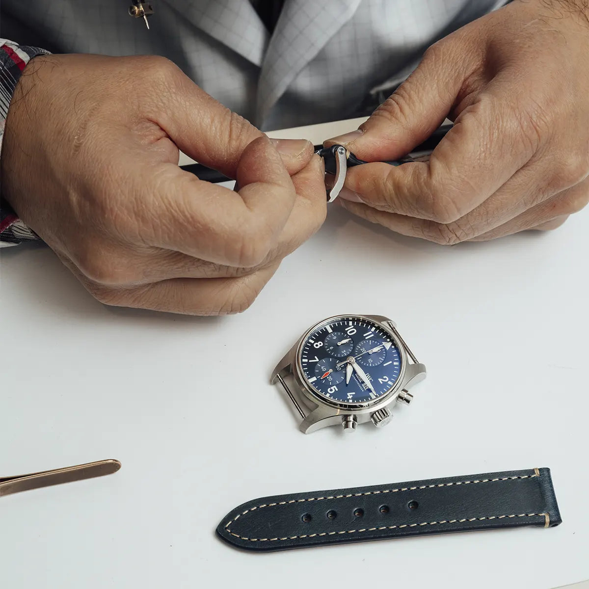 Leather Watch Strap "The Klaus" in Ocean