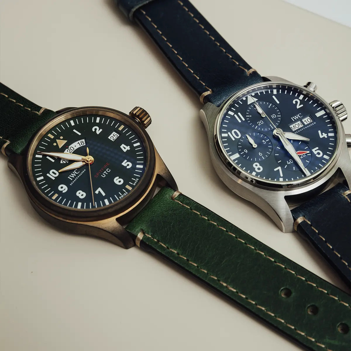 watch strap leather green blue iwc