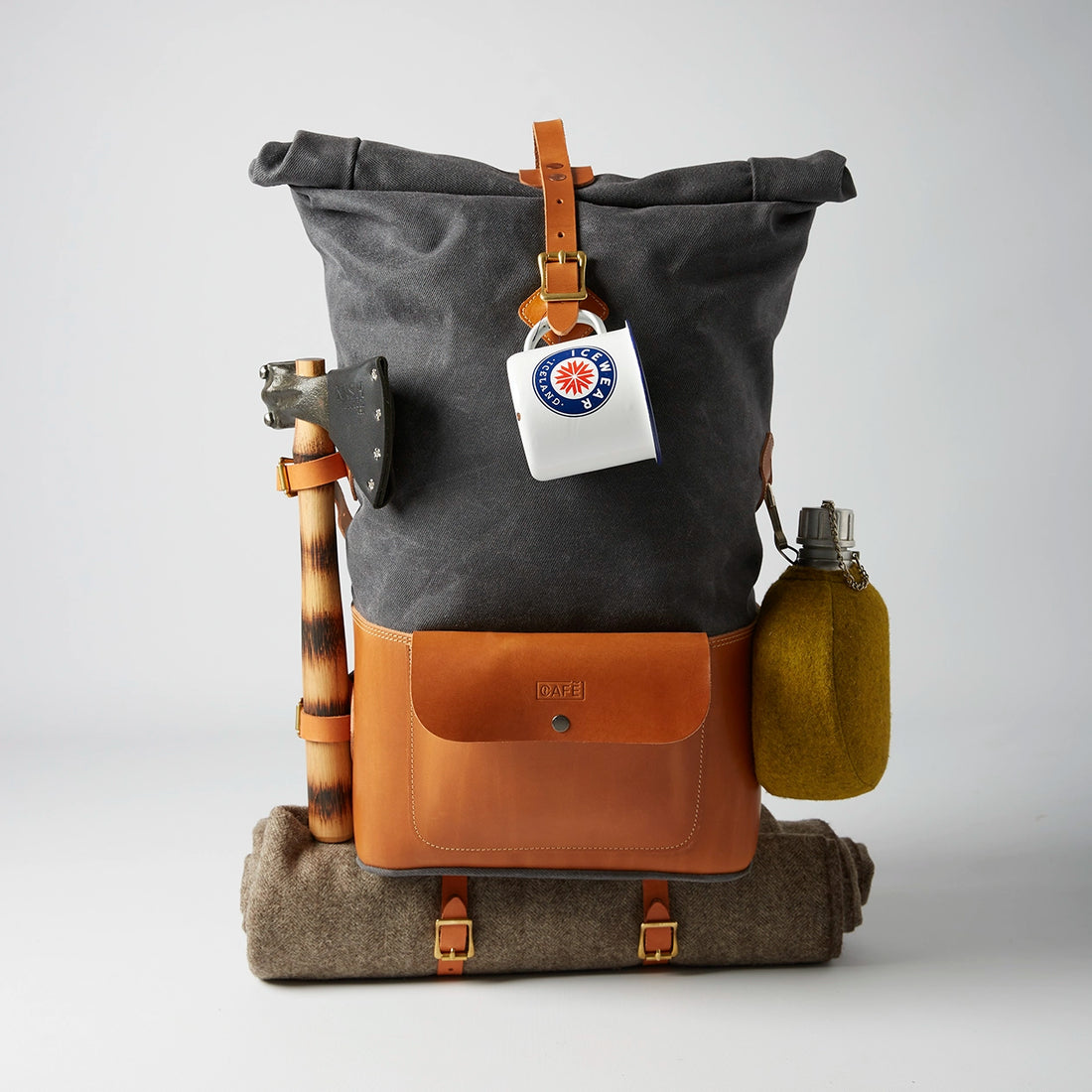waxed canvas adventure backpack grey