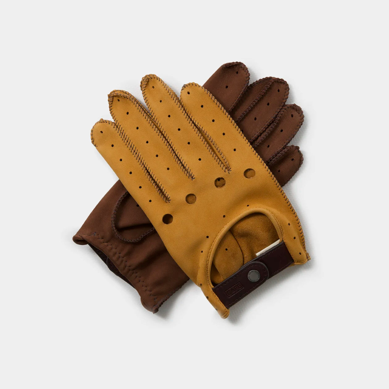 Driving Gloves in Camel &amp; Black Coffee Suede