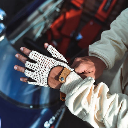 Crochet Fingerless Driving Gloves "Triton" in Black Coffee
