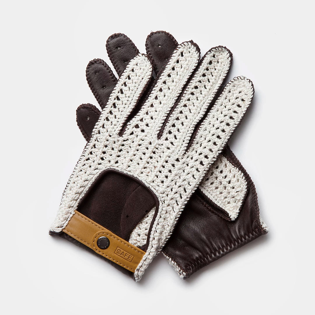 Crochet Driving Gloves "Triton" in Black Coffee