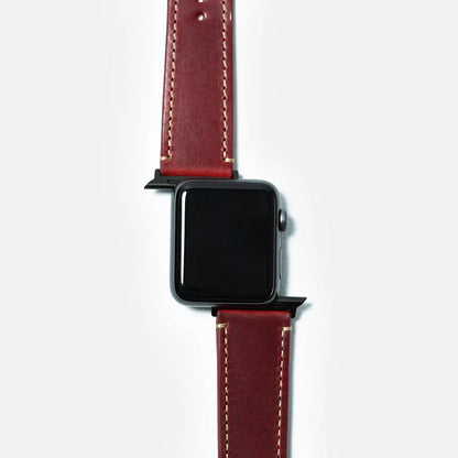 leather iwatch strap black steel in berry