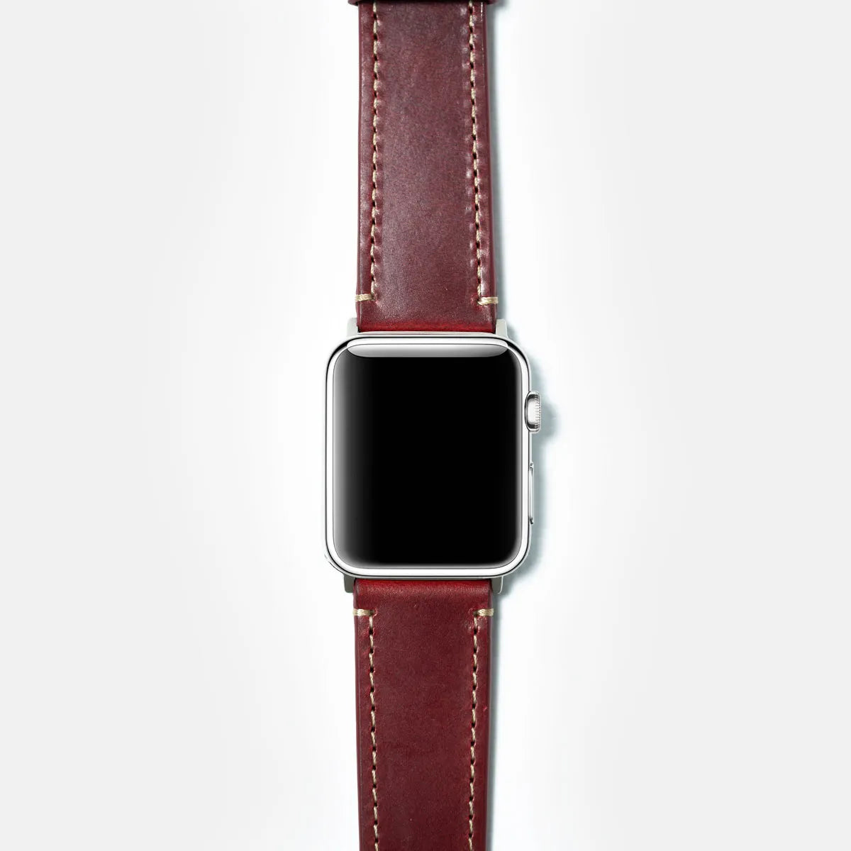 leather iwatch strap black steel in berry