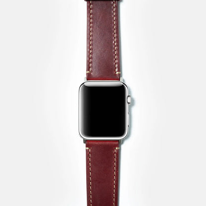 leather iwatch strap black steel in berry