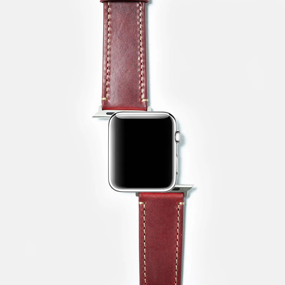leather iwatch strap black steel in berry