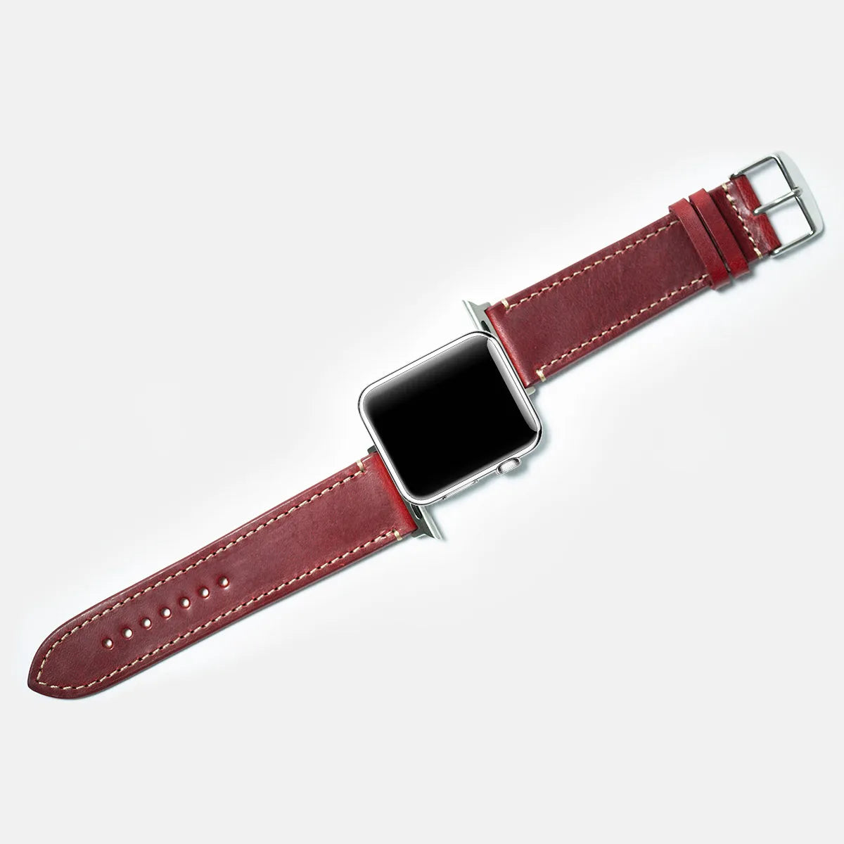 leather iwatch strap black steel in berry