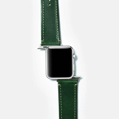 leather watch strap stainless steel green front 2