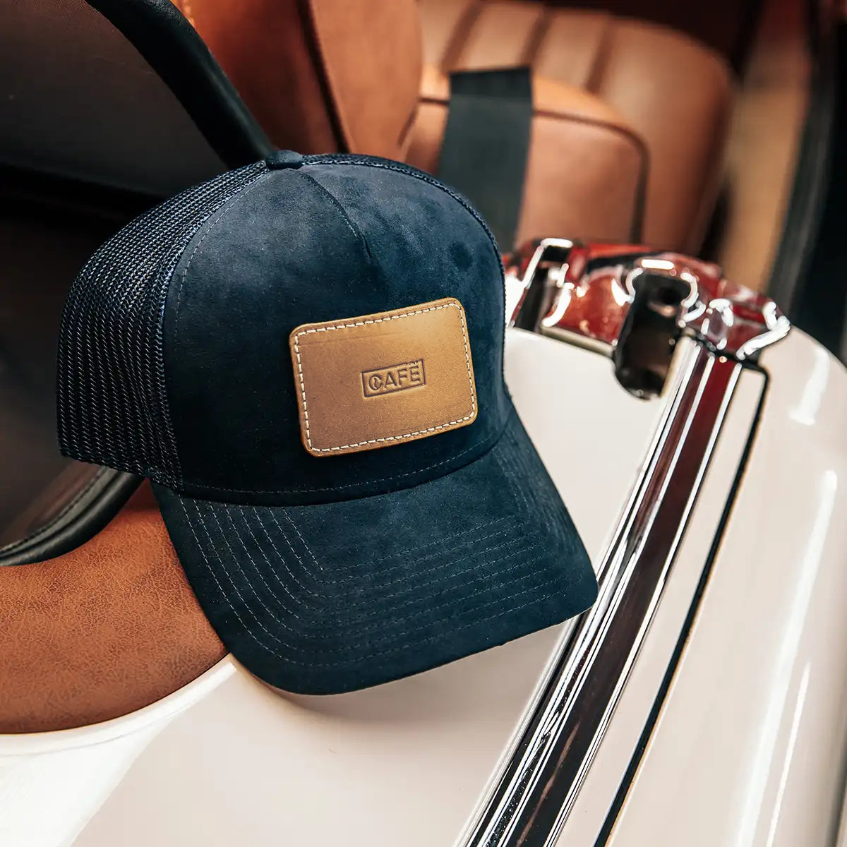 Suede Mesh Cap Navy - Spicy Mustard