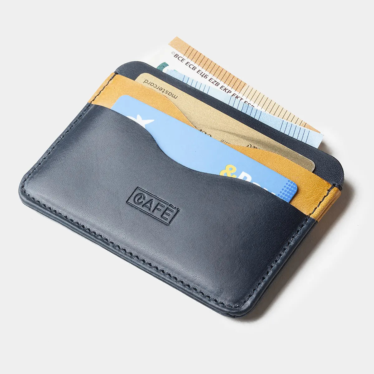 Leather Card Holder Panama+ - Ocean &amp; Spicy Mustard