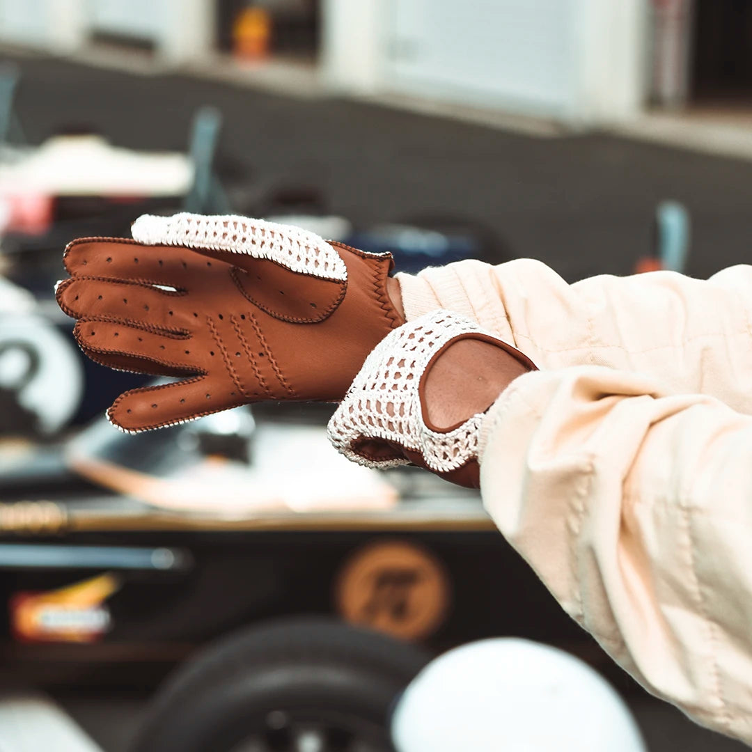 Crochet Driving Gloves "Triton" in Roasted