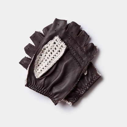 Crochet Fingerless Driving Gloves &quot;Triton&quot; in Black Coffee