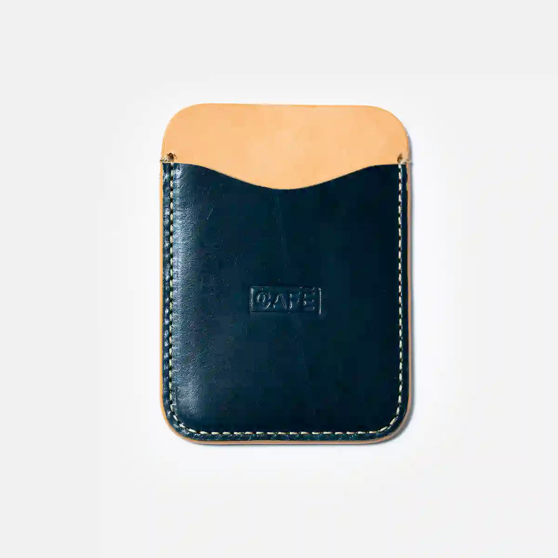leather card holder ocean natural front