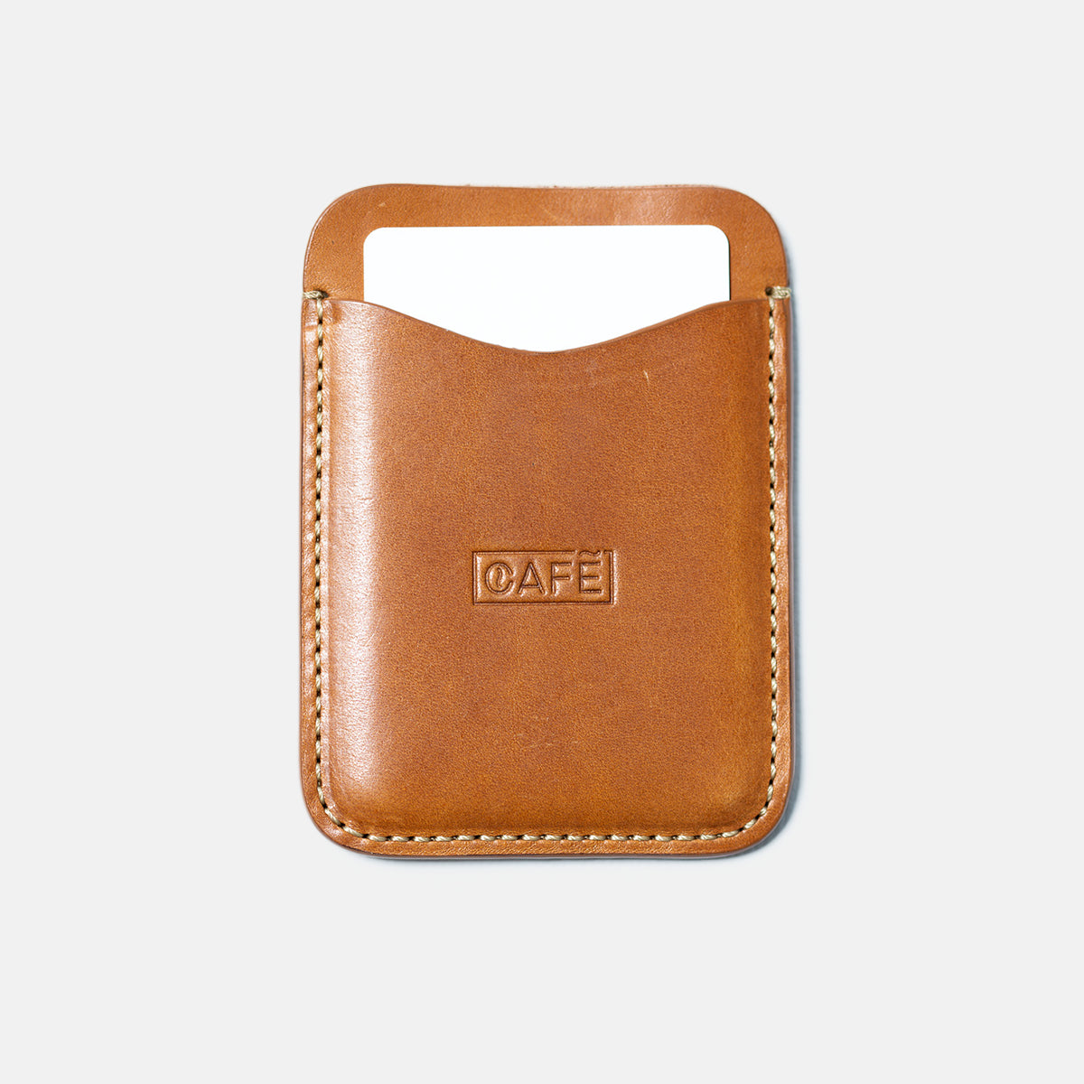 leather card holder roasted front card white