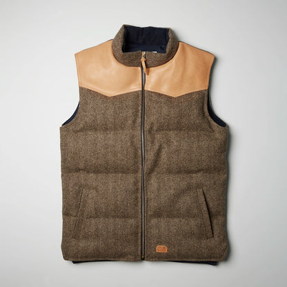 Vest Pedro Gómez x Café in Herringbone Wool + Leather in Brown
