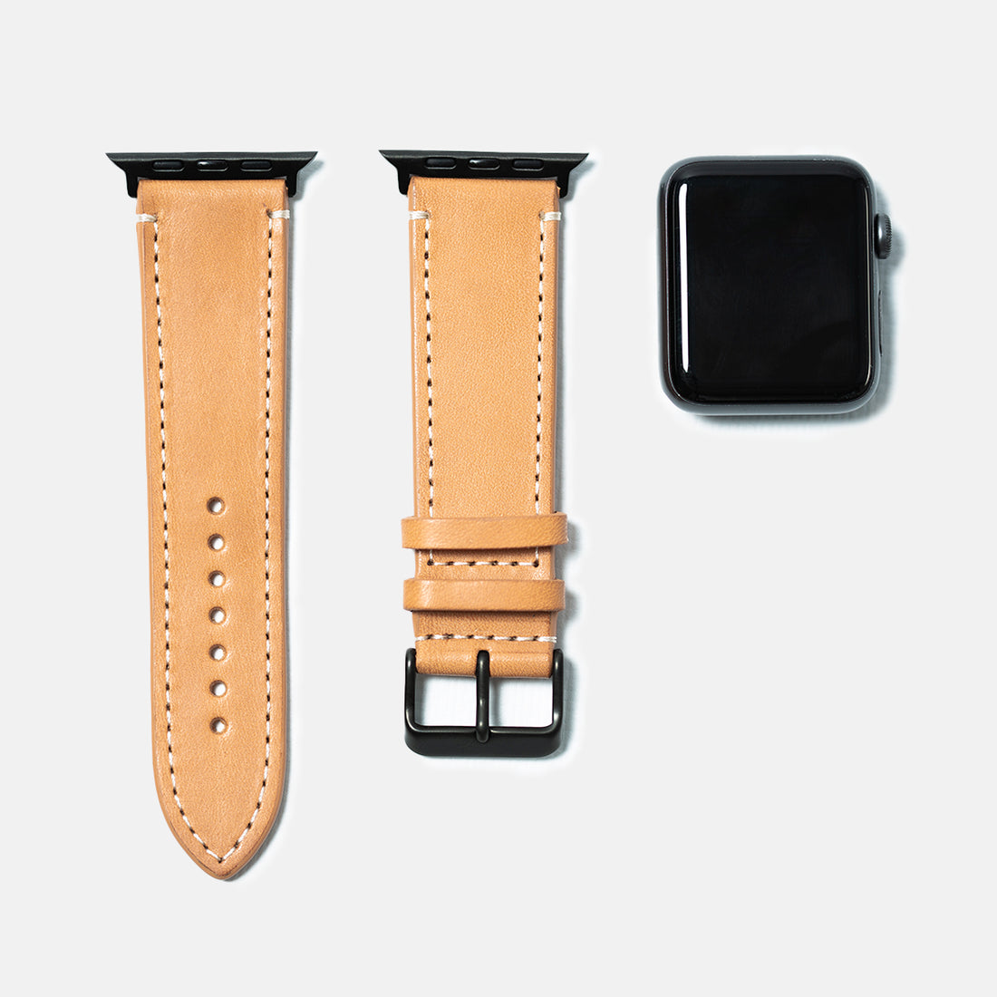 leather watch strap black steel natural