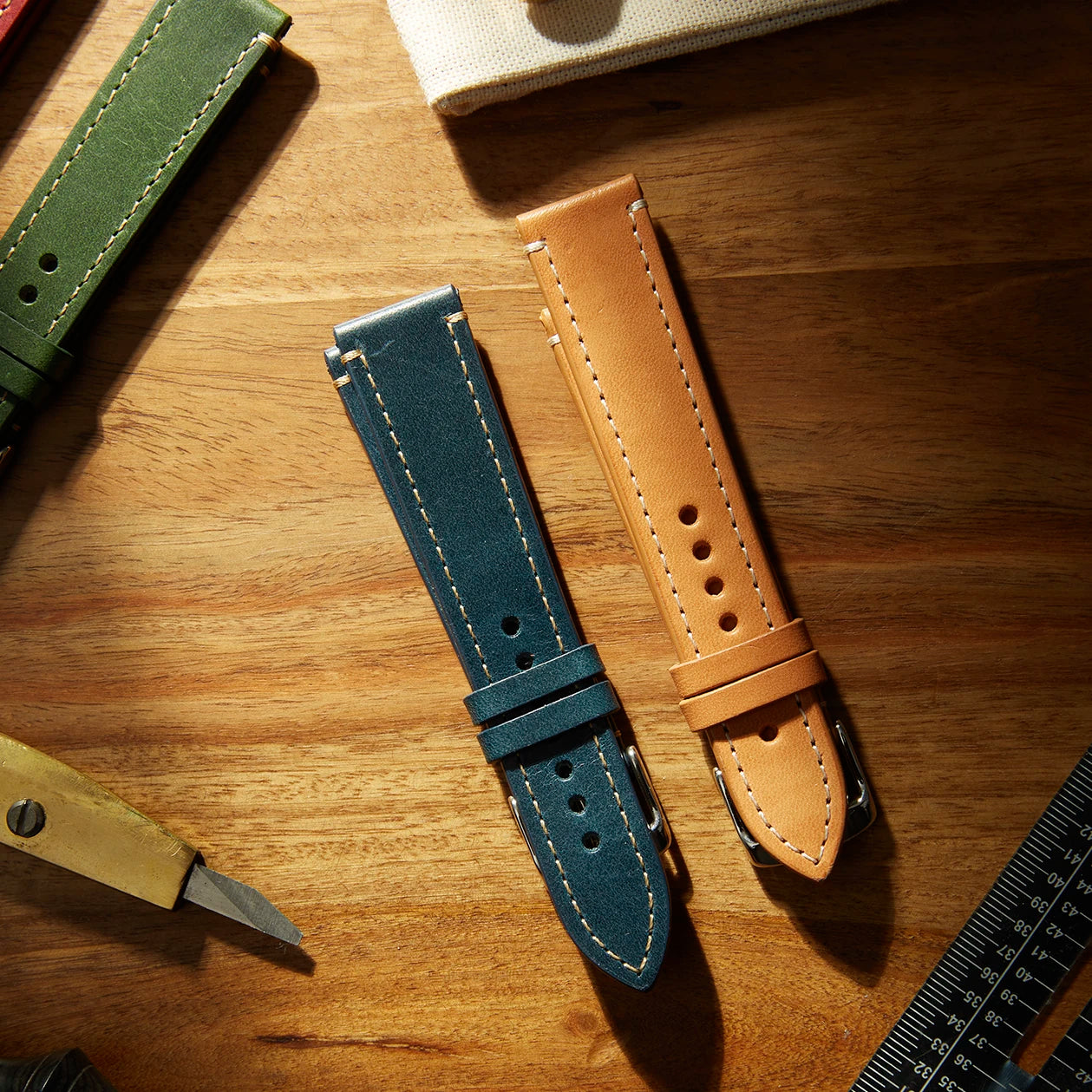 Leather Watch Strap &quot;The Klaus&quot; in Ocean