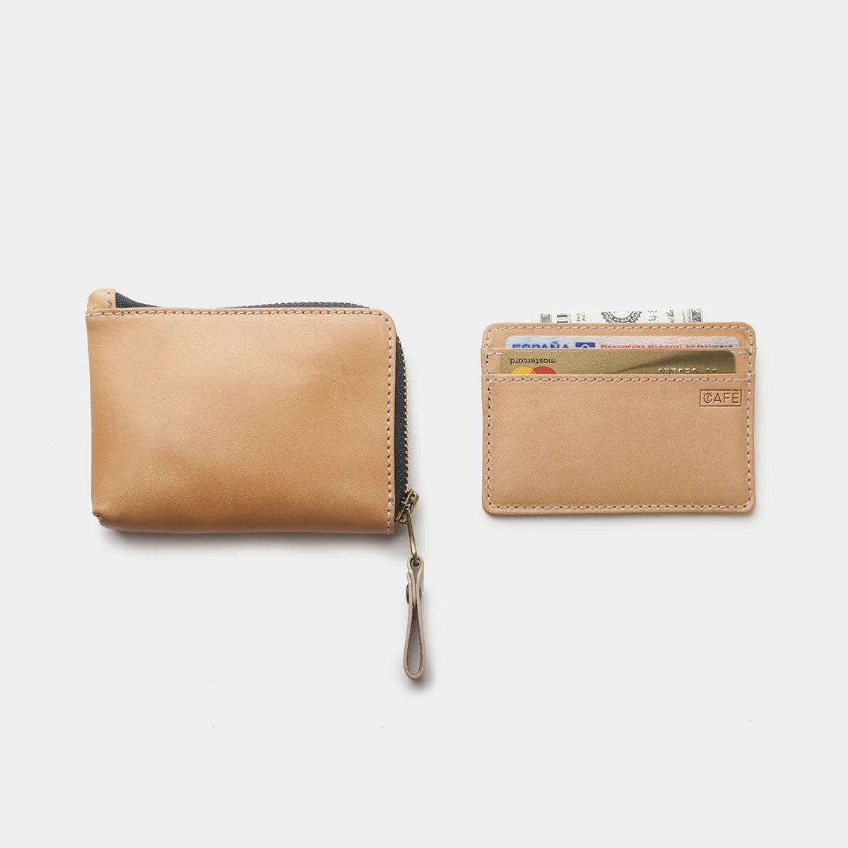 Leather Zip Wallet - Natural
