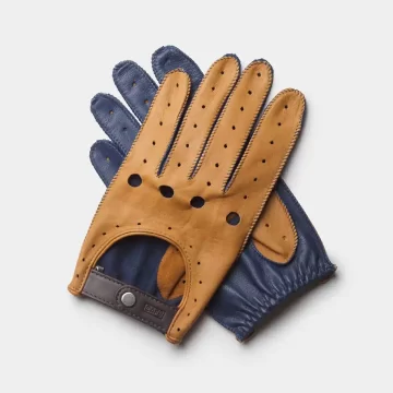 driving gloves blue and brown