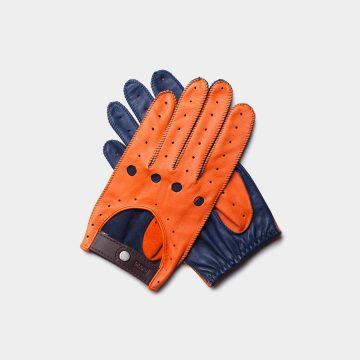 driving gloves orange and blue