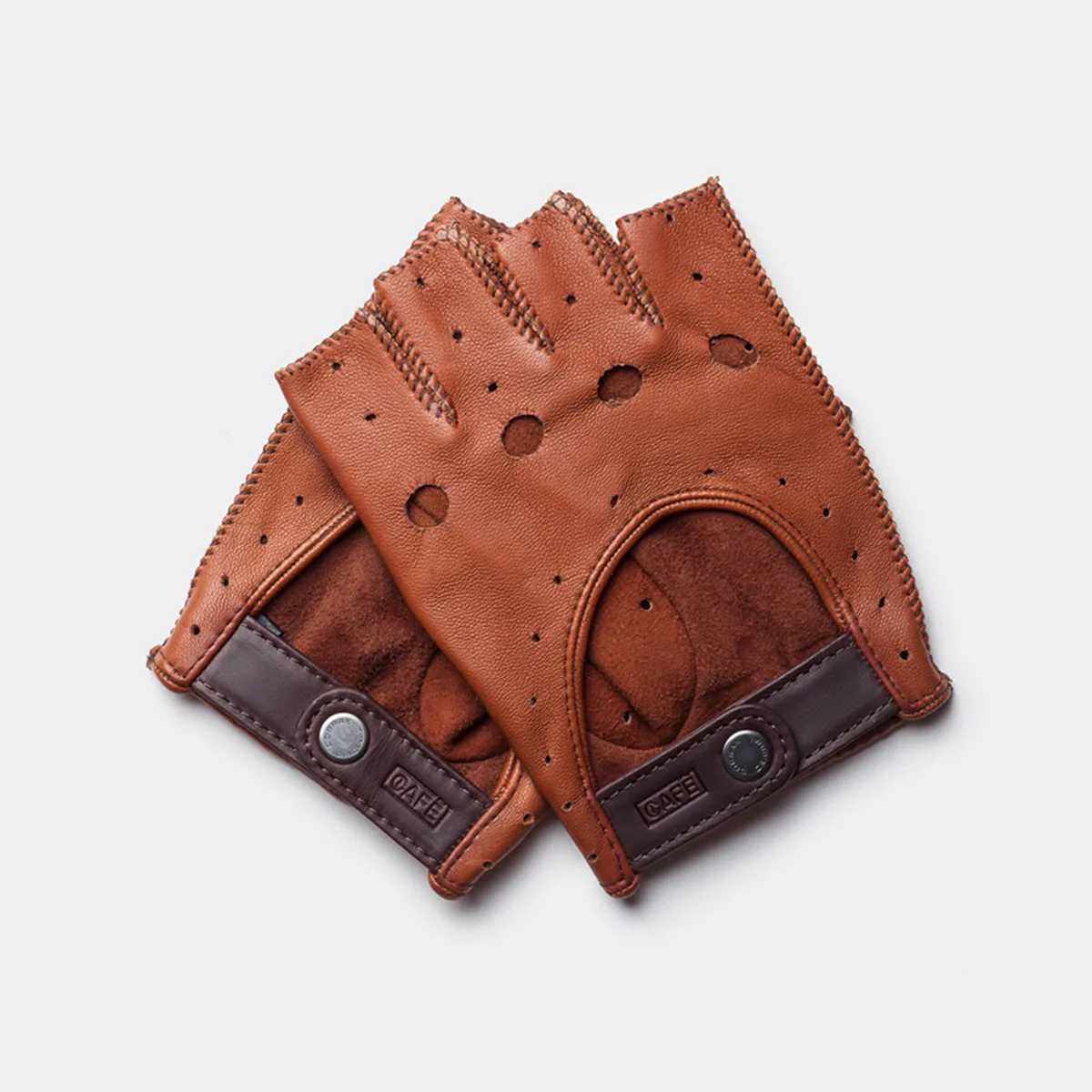 fingerless leather driving gloves brown