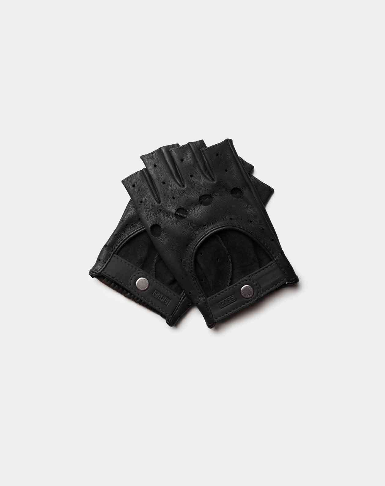fingerless driving gloves all black front