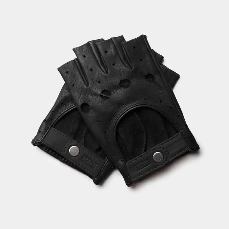 fingerless driving gloves all black front